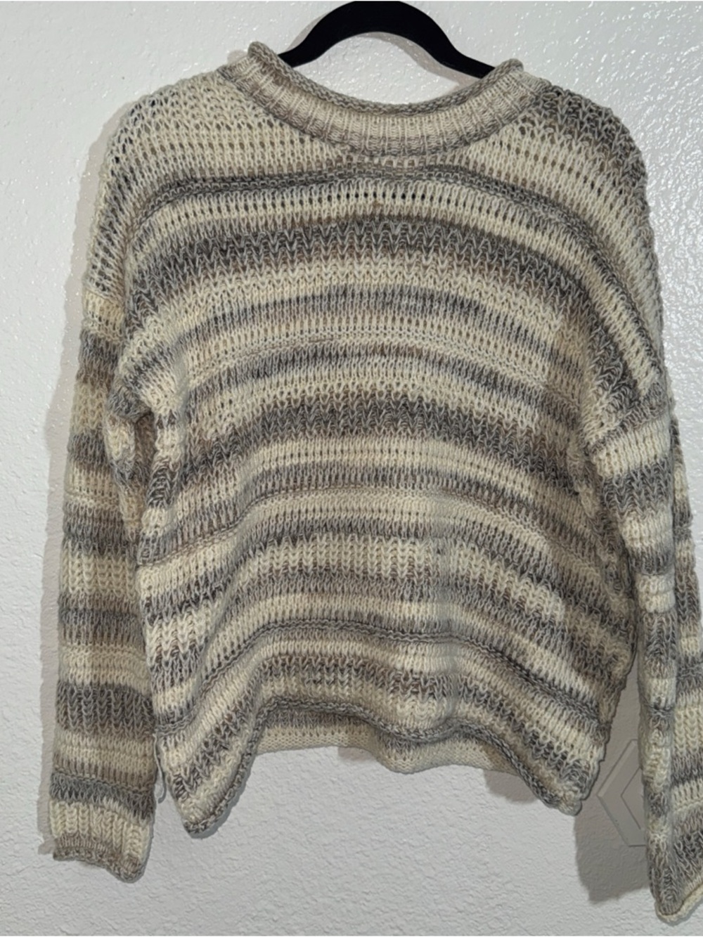 Time and Tru Striped Crewneck Sweater in Cream and Gray